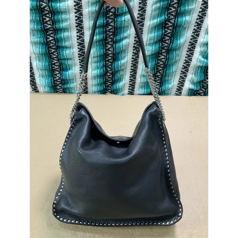 Michael Kors Astor Silver Studded Black Leather Large Hobo